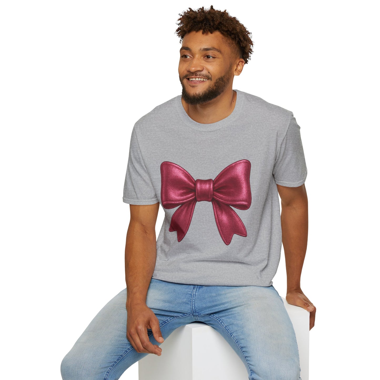 Metallic Burgundy Bow T-Shirt π | Elegant Cute Graphic Tee | Unisex Softstyle Shirt | Gift for Her, Aesthetic Outfit, Celebration Wear