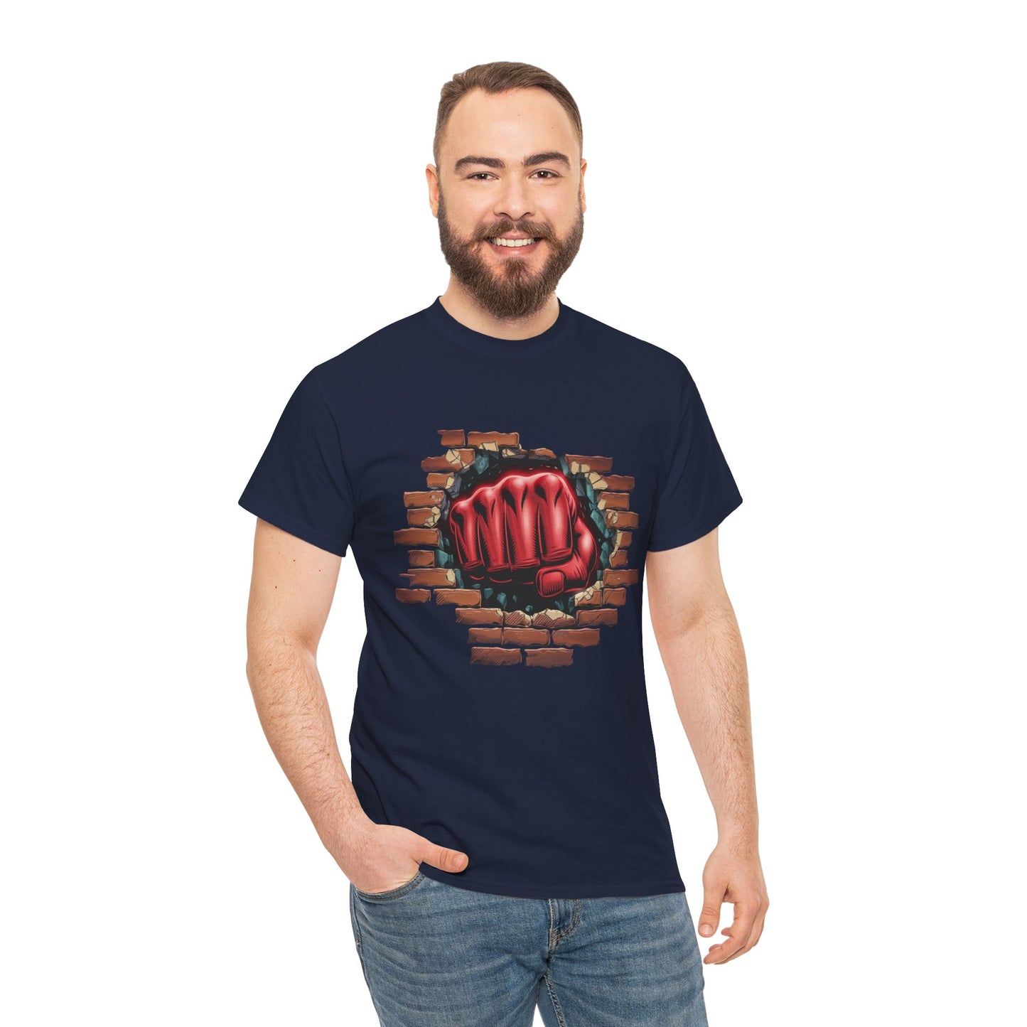 Impact Fist Graphic T-Shirt – Punch Through Brick Wall Design | Bold Streetwear Tee for Fighters, Gym & Edge-Lovers