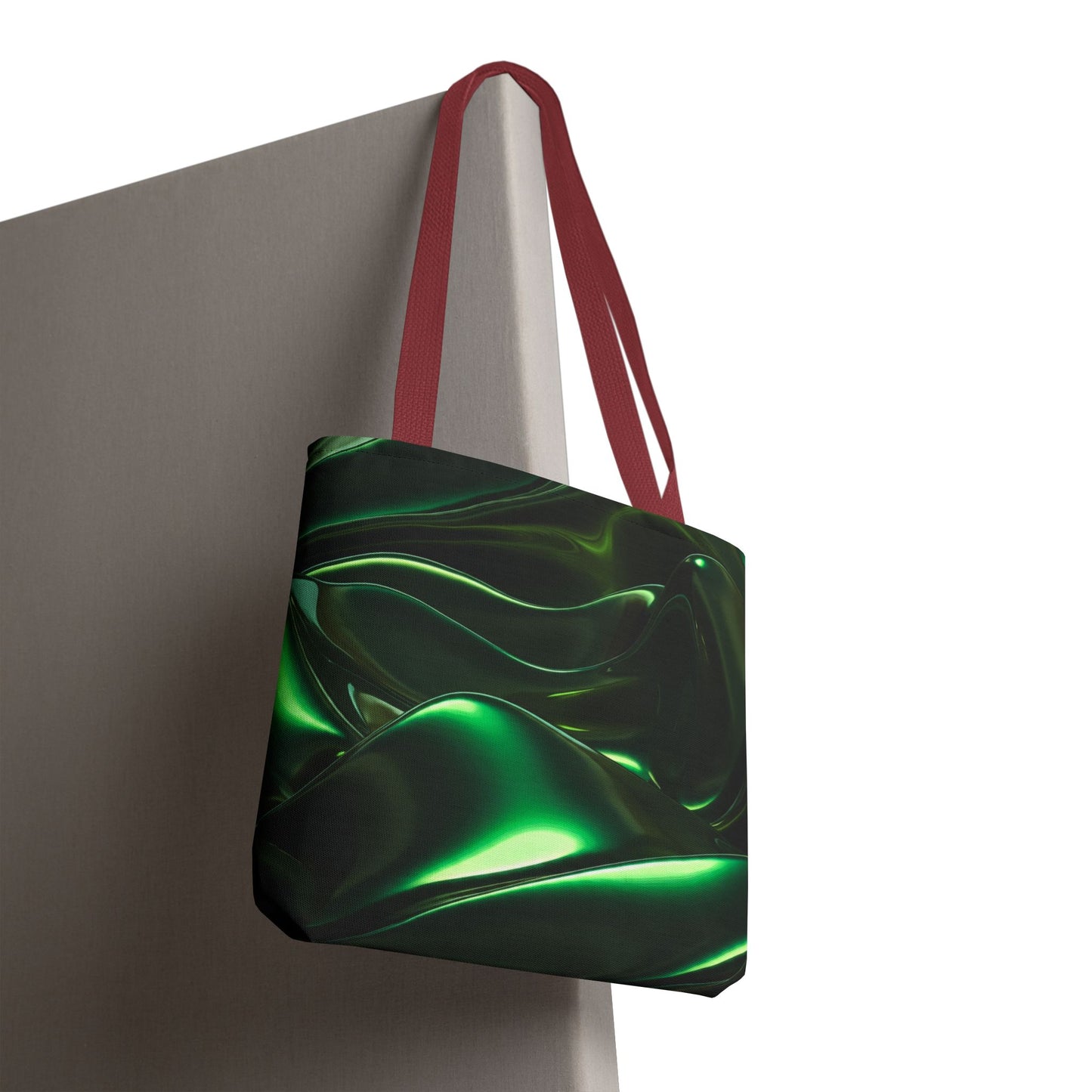 Futuristic Green Tote Bag - Abstract Metallic Wave Art Tote - Glossy Cyber Aesthetic Bag, Techwear Vibes, Edgy Gamer Gift, Trendy Street Style