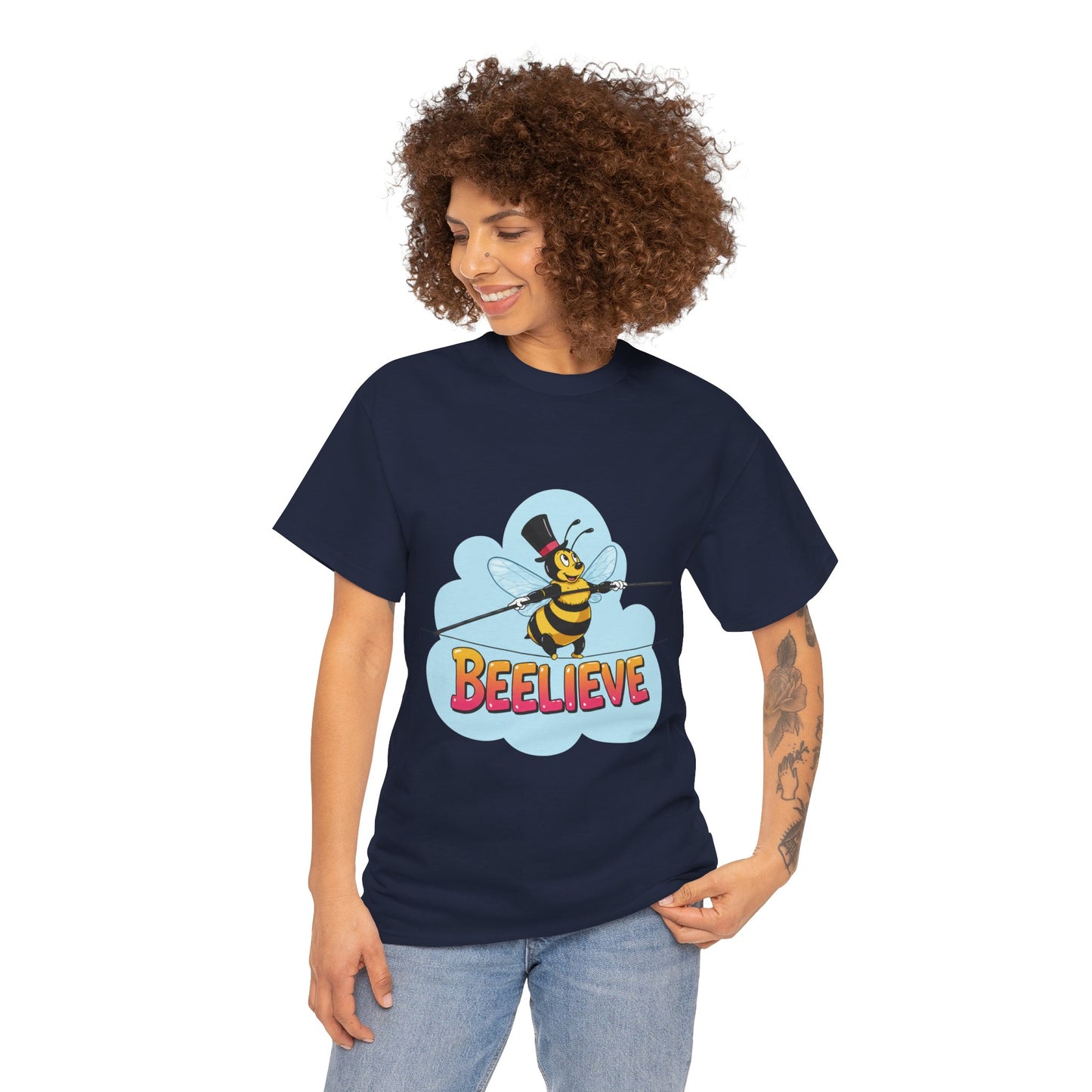 “Beelieve” Bee Pun T‑Shirt | Cute Bee Graphic Tee | Inspirational Pun Shirt | Funny Nature Lover Gift | Bee Belief Positive Vibes Tee