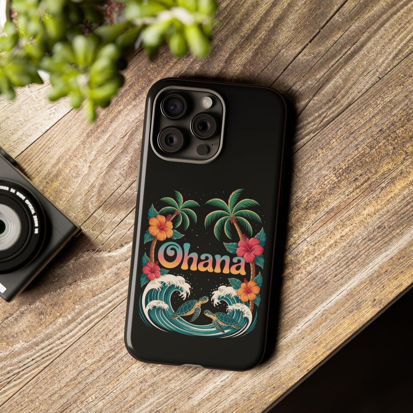 Tropical Ohana iPhone Case - Beach Vibes Cover with Palms, Hibiscus and Turtles - Rugged and Glossy Summer Phone Protector