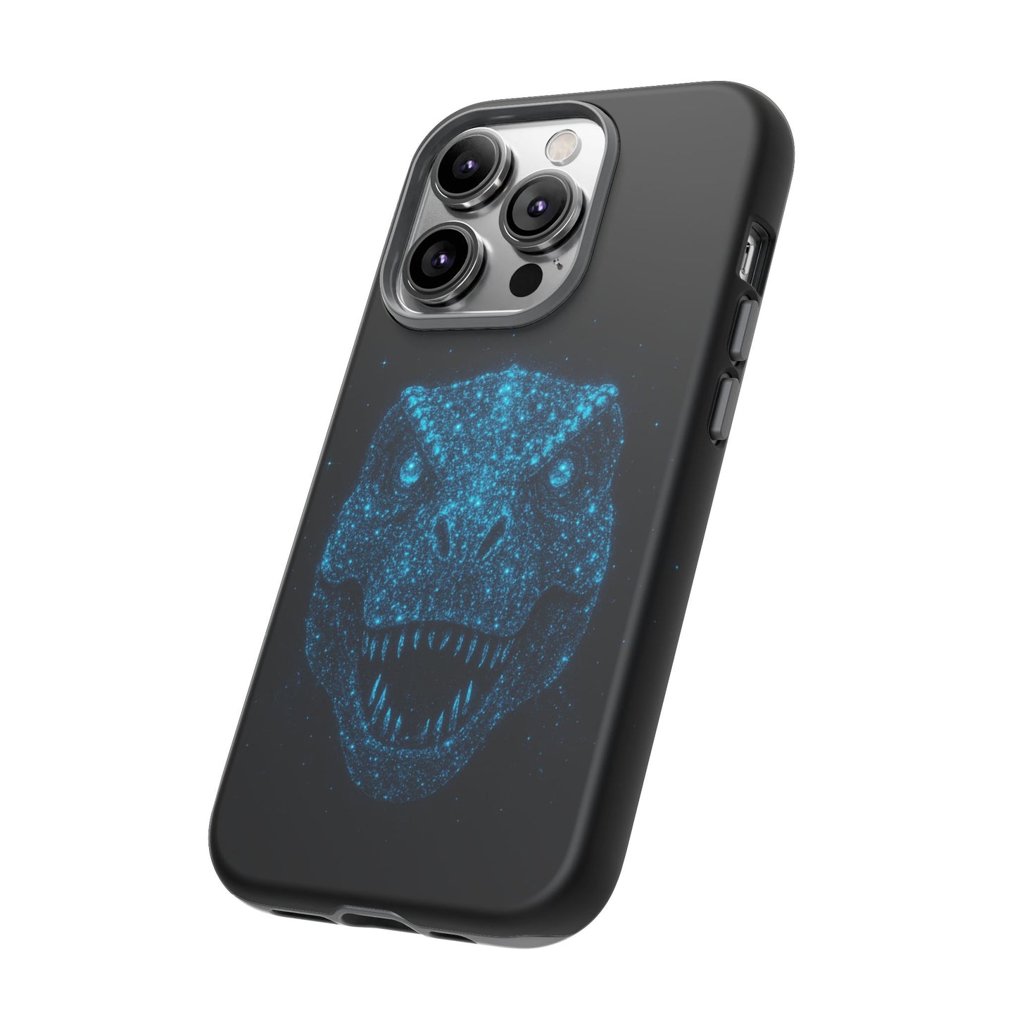 Bioluminescent Particle T-Rex iPhone Case - Galaxy-Style Cosmic Dino on Tough Dual-Layer Cover, Gift for Dino & Space Fans