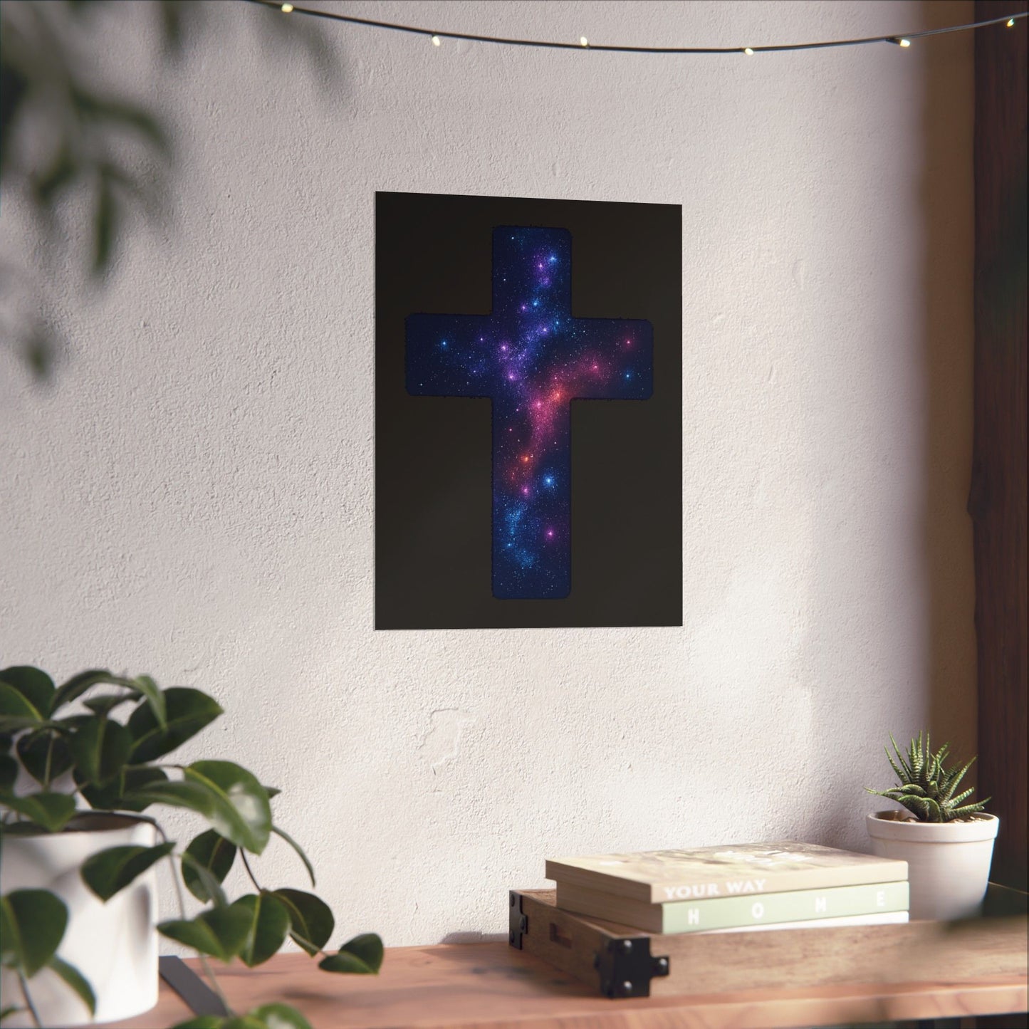 Vertical Poster - Galactic Cross Design Christian Poster Spiritual Decor Religious Art Faith Based Decoration Gift for Believers
