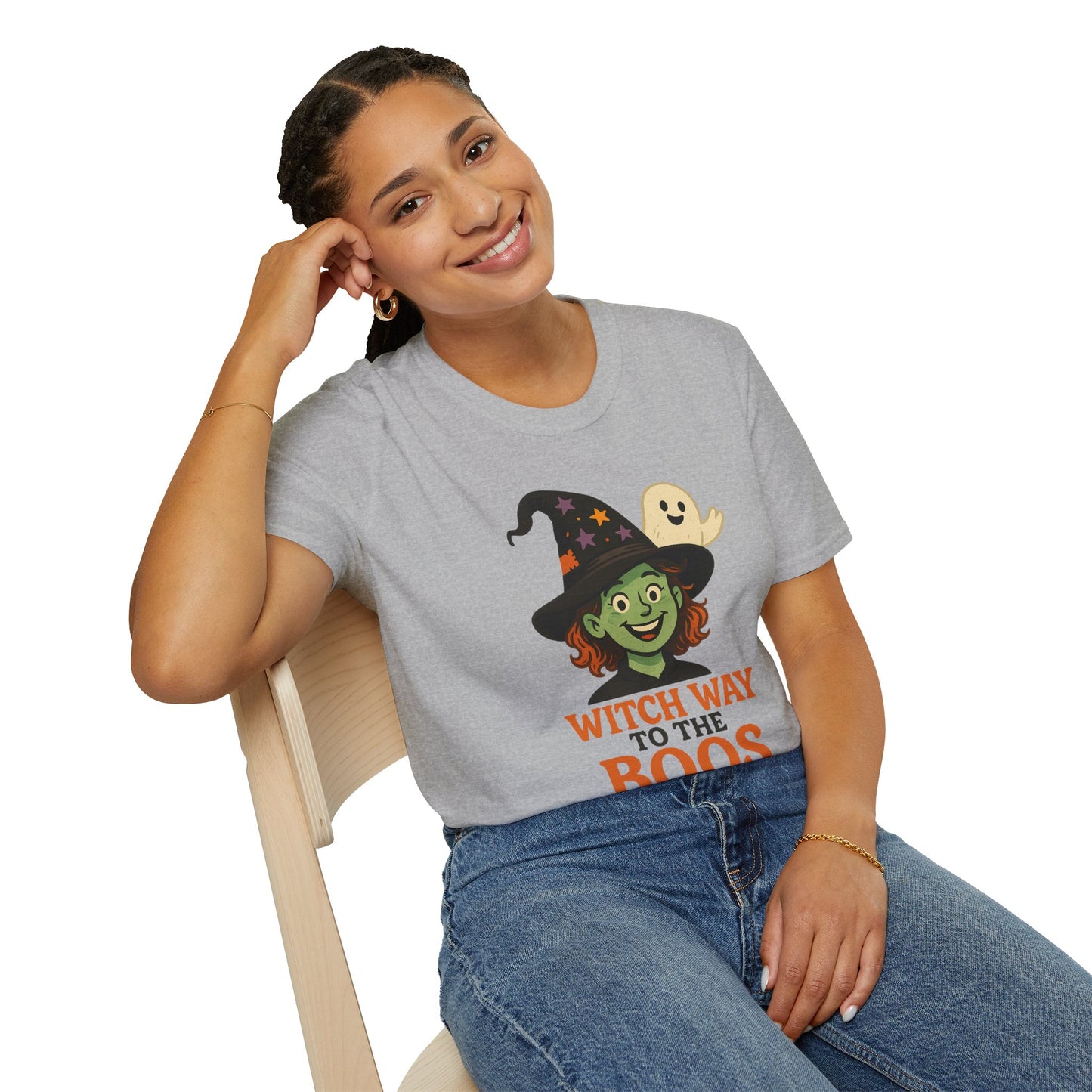 Witch Way to the Boos Halloween Shirt | Cute Witch and Ghost T-Shirt | Spooky Season Graphic Tee | Funny Halloween Costume Top