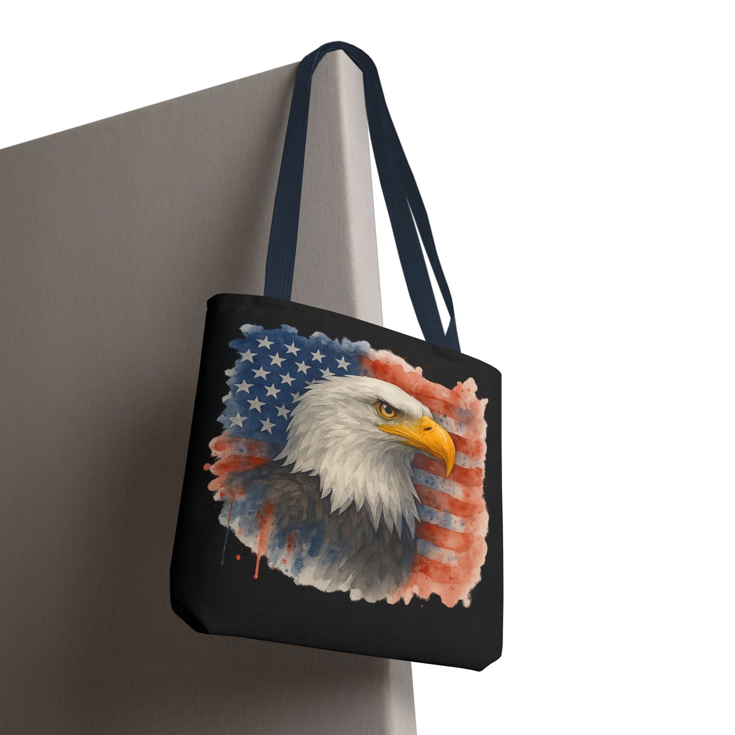 Patriotic Tote Bag with American Flag and Bald Eagle Watercolor Print 4th of July Bag Memorial Day Tote Veteran's Day Tote Bag