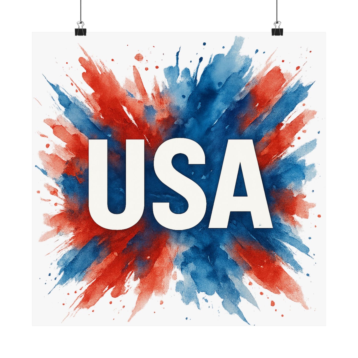 USA Watercolor Poster - Patriotic Red White and Blue Wall Art, 4th of July Decor, Ready-to-Frame American Pride Print