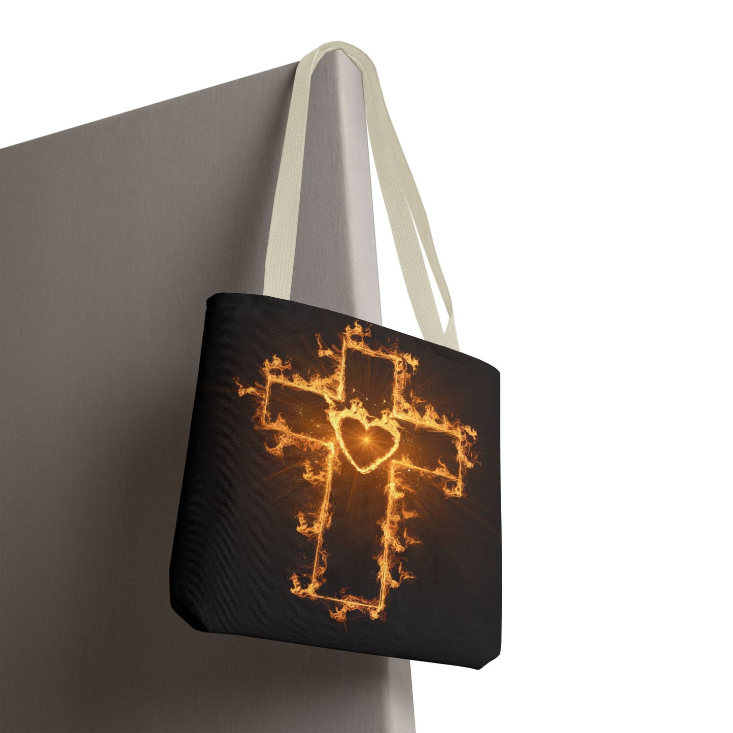 Stylish Flame Cross Tote Bag - Faith-Inspired Fashion