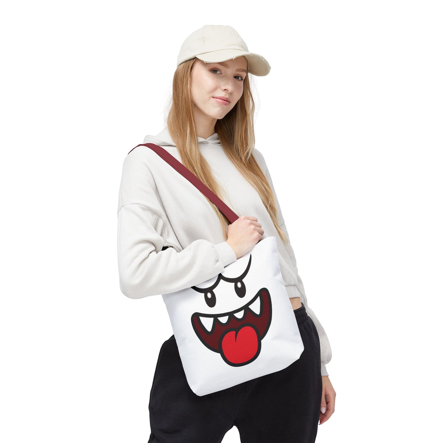 Funny Ghost Face Tote Bag, Spooky Halloween Shopping Bag, Creepy Cute Gamer Tote, Novelty Reusable Canvas Bag, Horror Themed Trick or Treat Bag