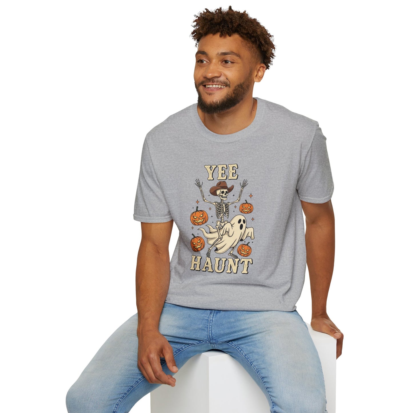 Yee Haunt Skeleton Cowboy Ghost Halloween Shirt - Spooky Western Dancing Skeleton Tee, Pumpkin Haunted Ghost Cowboy Top Fall Graphic Tee