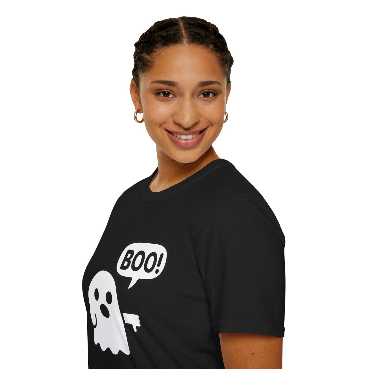 Cute Ghost Thumbs-Down 'Boo' Tee | Funny Halloween Play on Words Shirt | Spooky Season Ghost Tee | Fall Coquette Aesthetic Tee