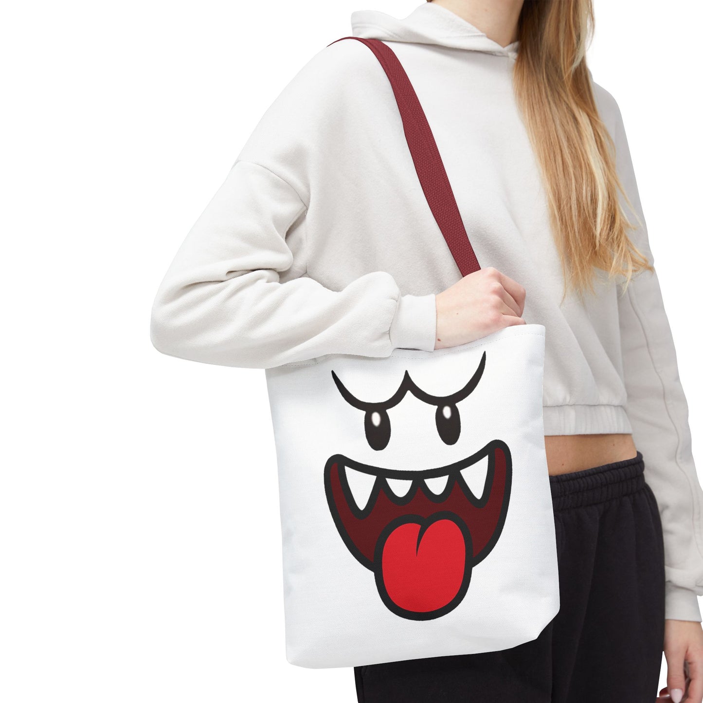 Funny Ghost Face Tote Bag, Spooky Halloween Shopping Bag, Creepy Cute Gamer Tote, Novelty Reusable Canvas Bag, Horror Themed Trick or Treat Bag