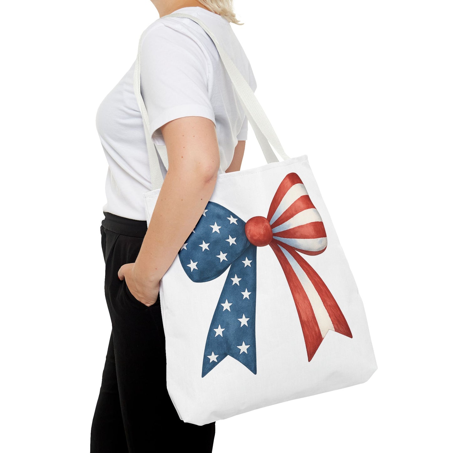Patriotic Bow Tote Bag | 4th of July Reusable Bag | American Flag Tote | USA Stars Stripes Bag | Independence Day Gift | USA Market Bag