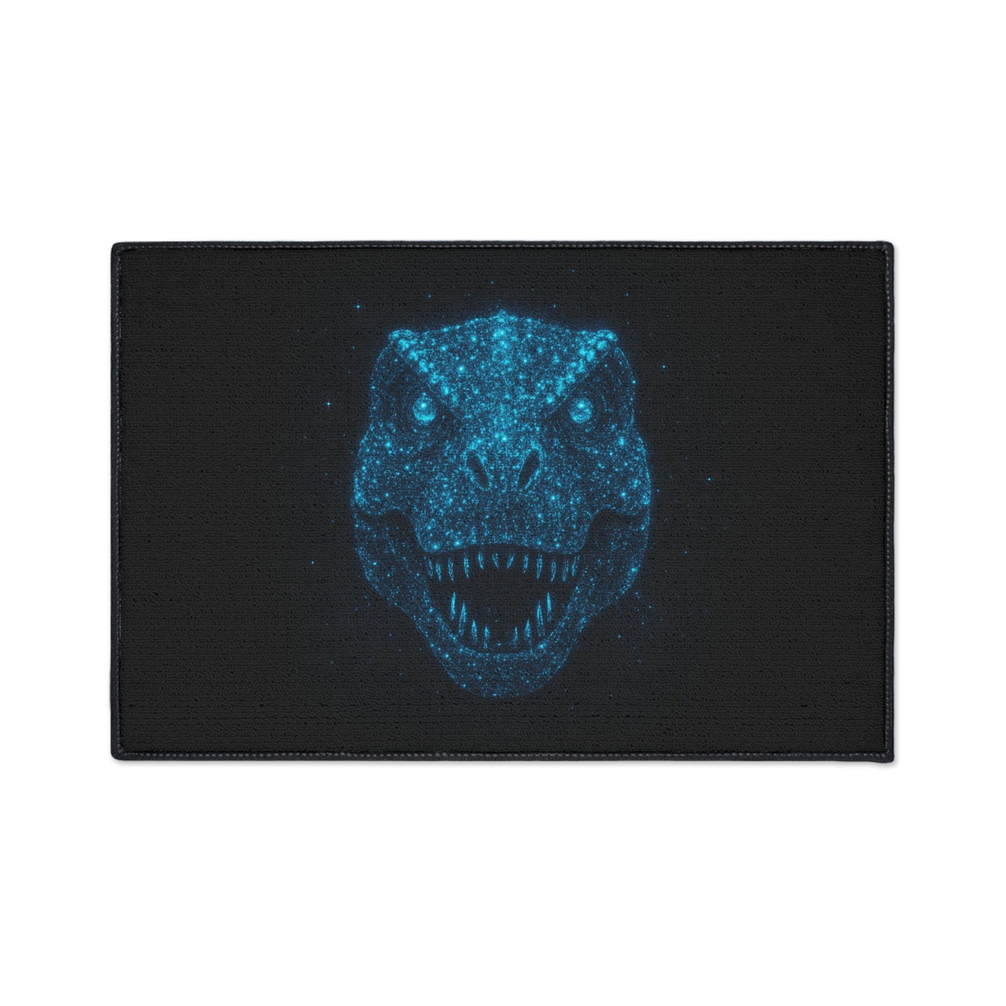 Bioluminescent-Style T-Rex Doormat – Neon Blue Dinosaur Skull Rug, Bold Dinosaur Door Mat, Non-Slip Entryway Rug, Unique Gift for Dino Lovers