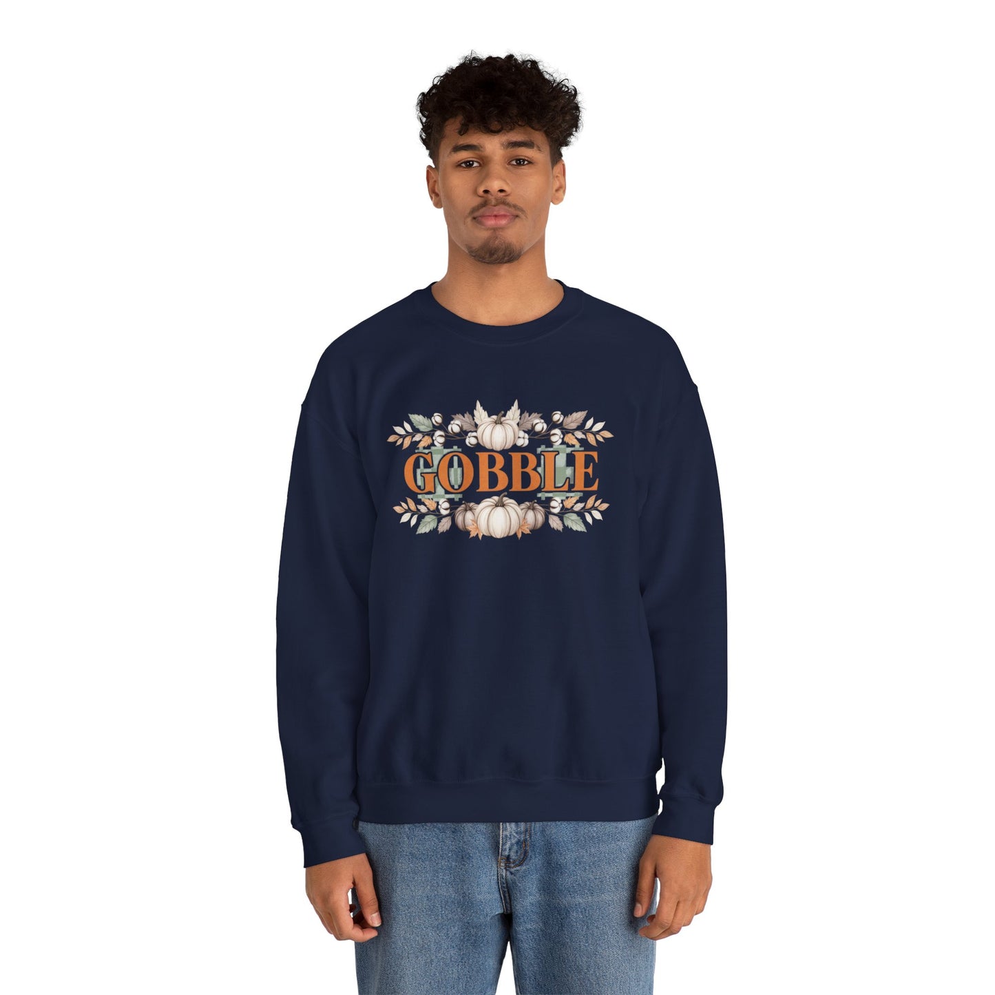 Gobble Thanksgiving Sweatshirt, Neutral Fall Pumpkin Crewneck, Autumn Cotton Stems Leaves Pullover, Cozy Rustic Thanksgiving Top
