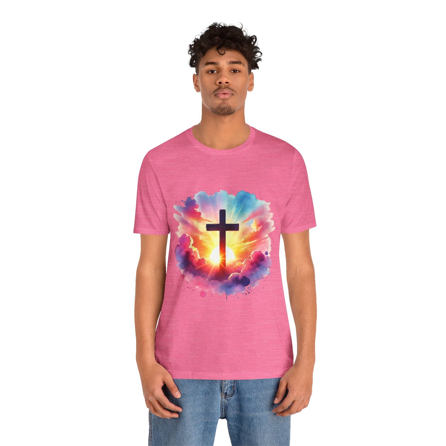 Faith Cross Sunburst Christian Tee | Inspirational Christian T-Shirt | Colorful Sunrise Cross Shirt | Faith Gifts for Women Men