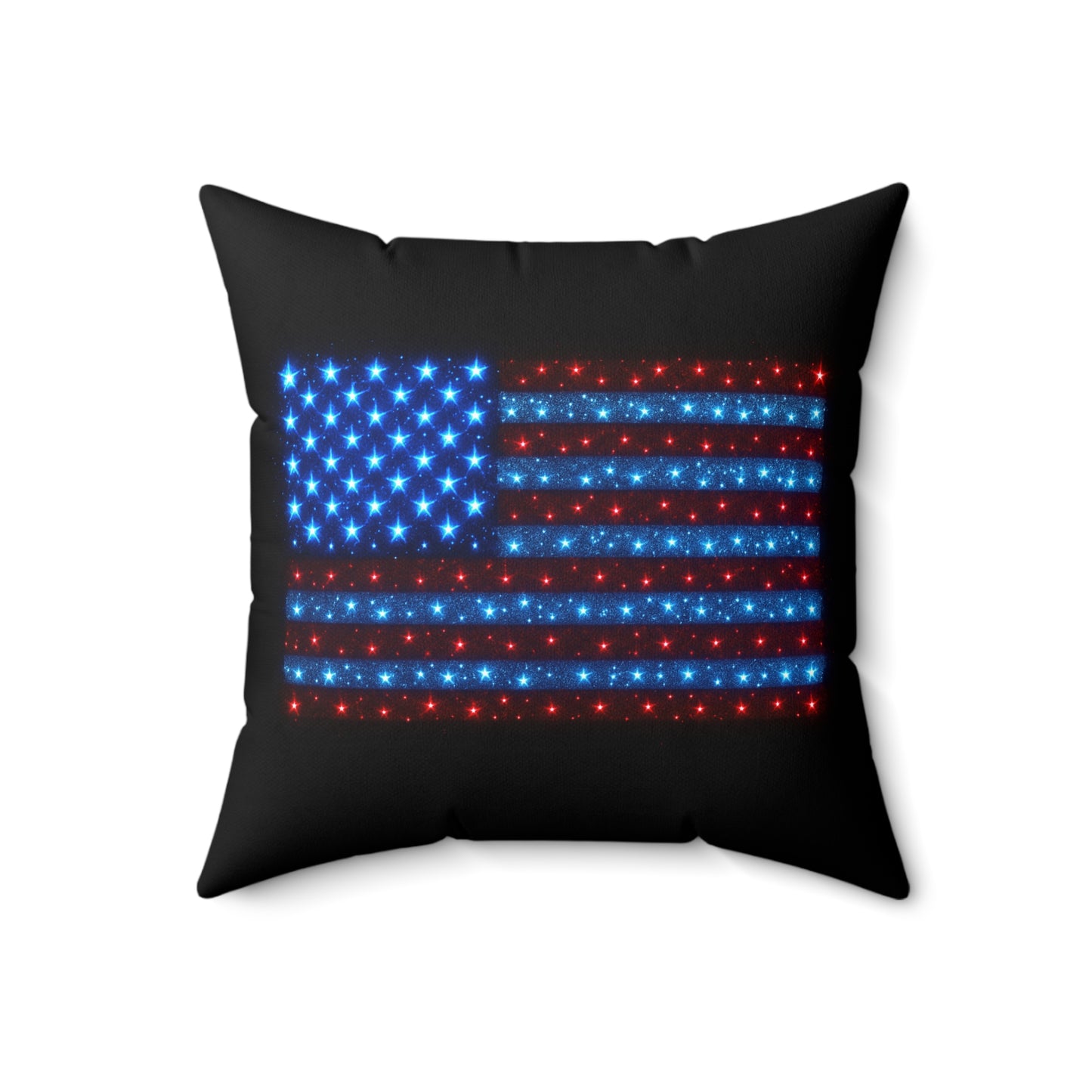 Bioluminescent Star-Spangled USA Flag Pillow • Blue & Red Sparkle Accent Decor • Patriotic Throw Pillow • 4th of July Home Decor