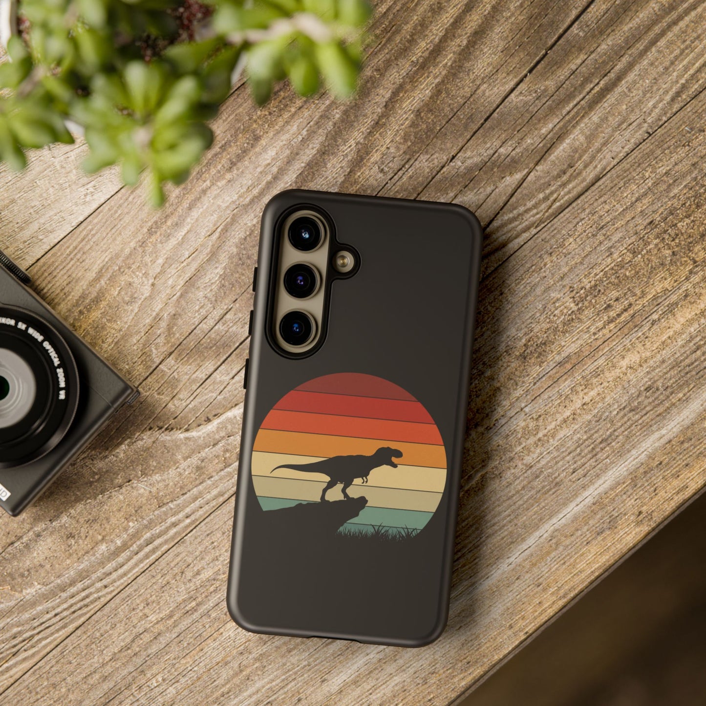 Retro Sunset Dinosaur Samsung Case | T-Rex Silhouette Vintage Gradient Cover for Galaxy S25/S24/S23 Series Dinosaur Phone Case
