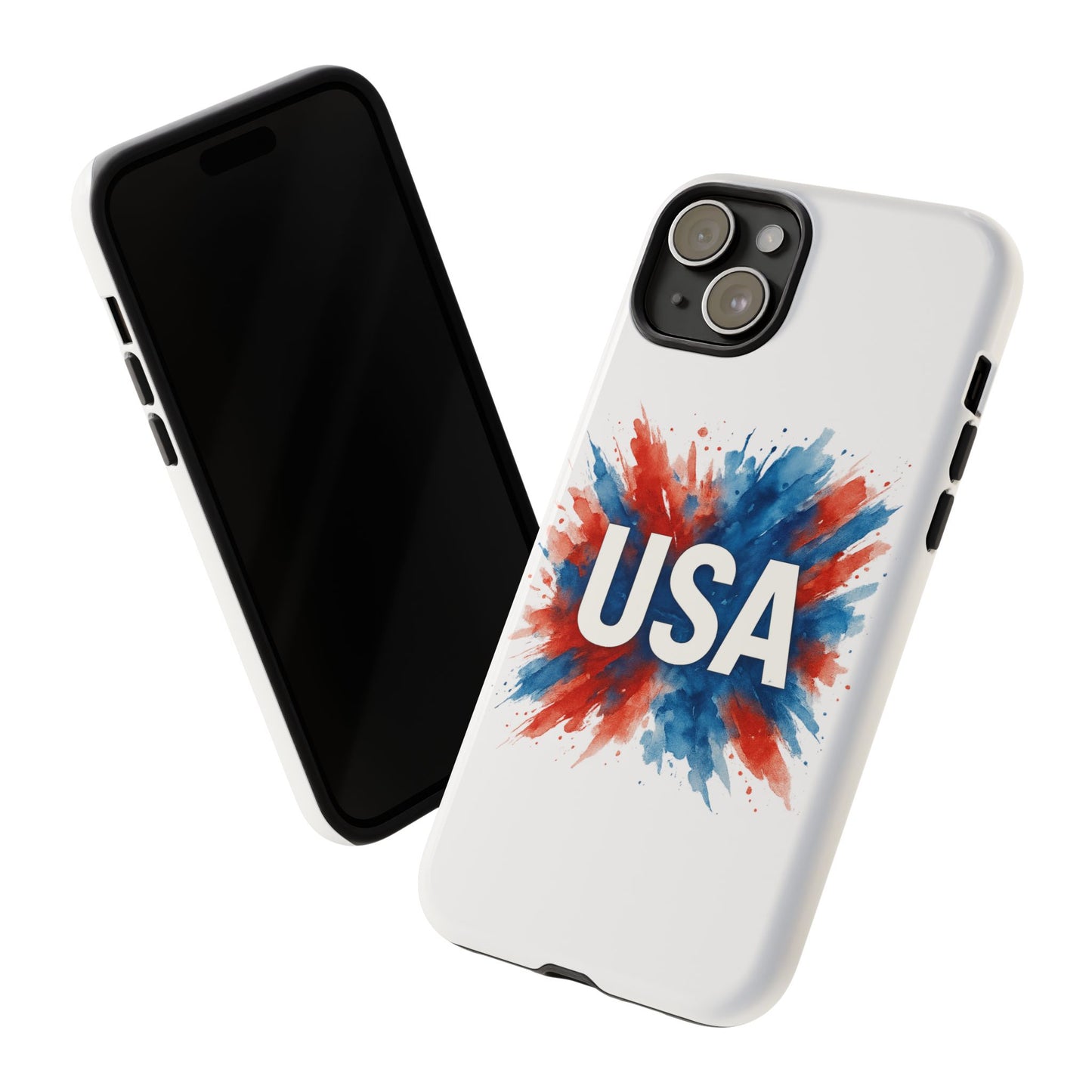 USA Splash iPhone Case - Patriotic Red White Blue Tough Cover, Dual-Layer Protection, 4th of July Memorial Day Gift