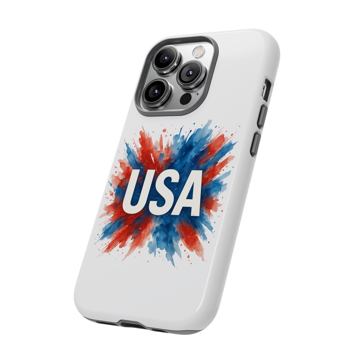USA Splash iPhone Case - Patriotic Red White Blue Tough Cover, Dual-Layer Protection, 4th of July Memorial Day Gift