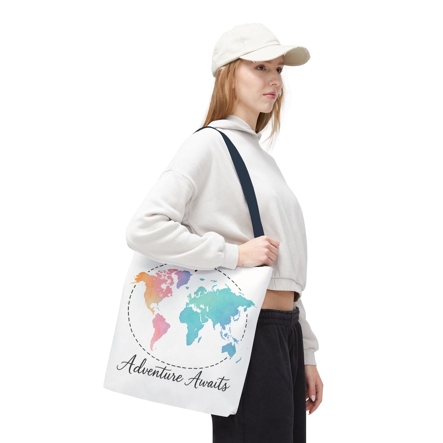 Adventure Awaits Watercolor World Map Tote Bag | Travel Canvas Tote | Wanderlust Gift, Beach, Camping, Airport Carryall, Eco-Friendly