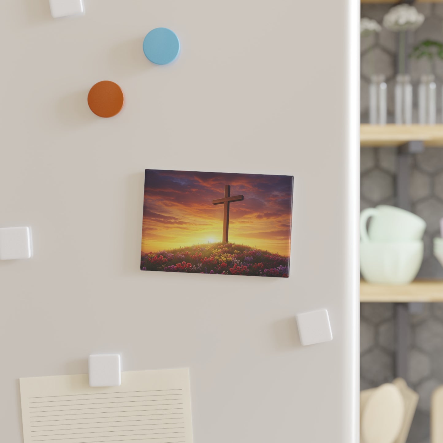 Button Magnet - Cross on a Hill Da Vinci Style Christian Magnet Spiritual Decor Religious Magnet