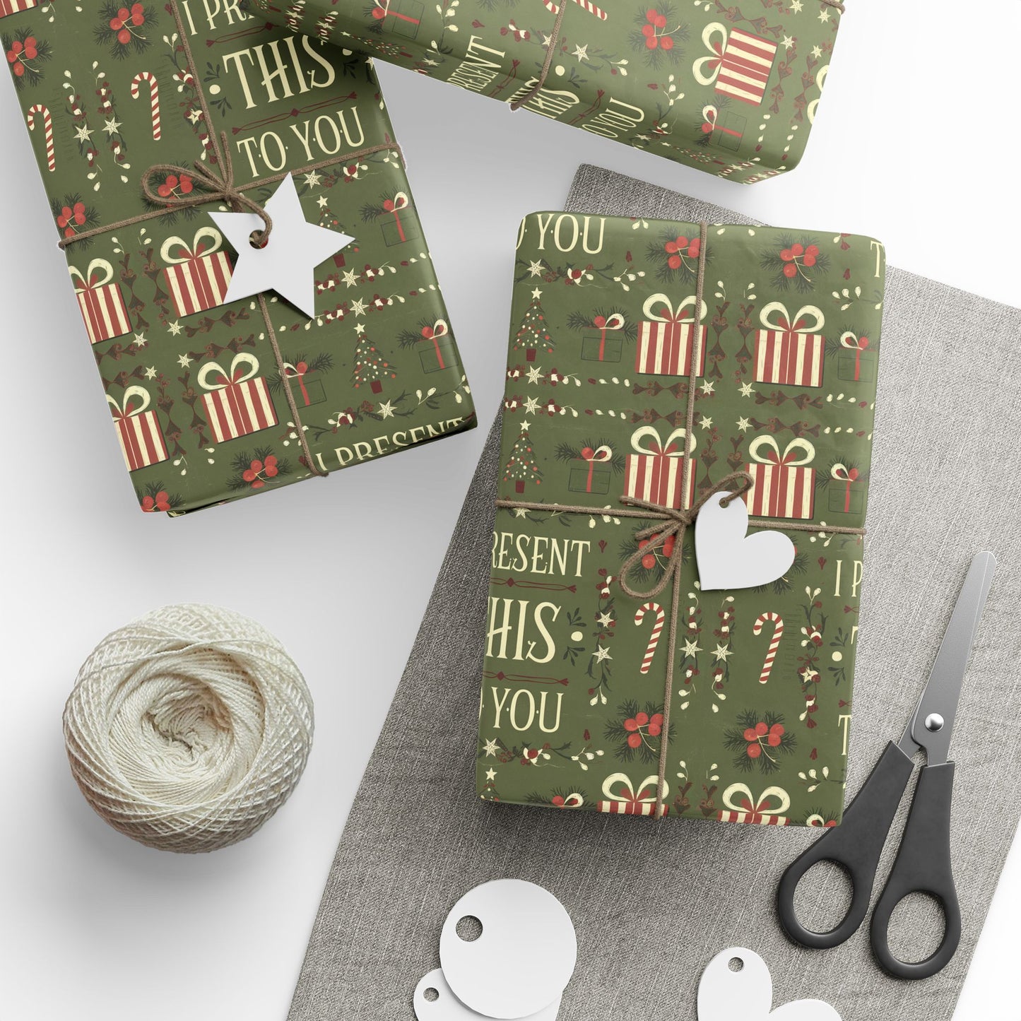 Christmas Wrapping Paper - Green 'I Present This To You'