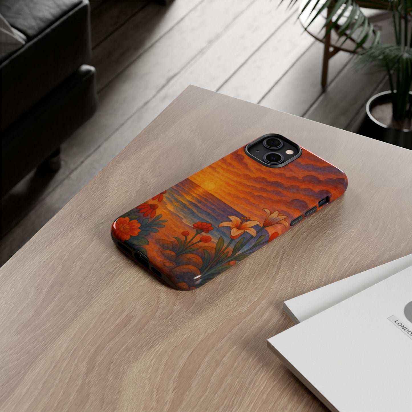 iPhone Case - Floral Ocean Sunset Watercolor Tough Case Nautical Phone Case Beach iPhone Case Ocean Sunset Theme