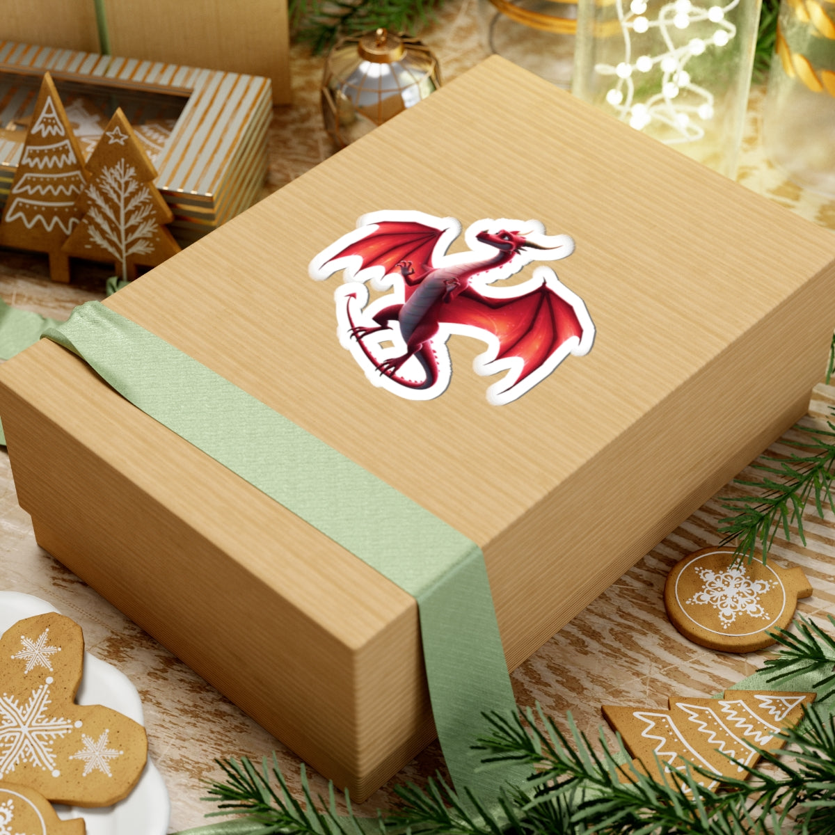 Red Dragon Vinyl Kiss-Cut Sticker - Waterproof Fantasy Decal for Laptops, Planners, Skateboards | Cute Mythical Creature Gift with Gloss