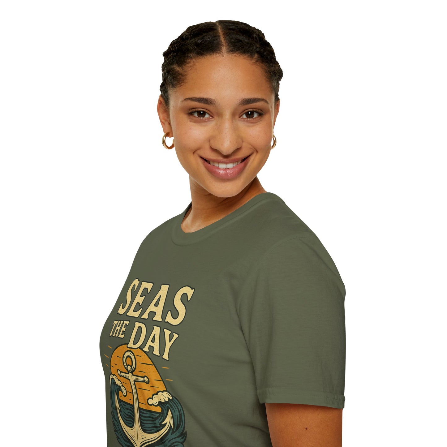Seas the Day Shirt – Nautical Anchor Ocean Tee | Coastal Beach Graphic T-Shirt | Funny Seaside Pun Gift | Unisex Summer Travel Top