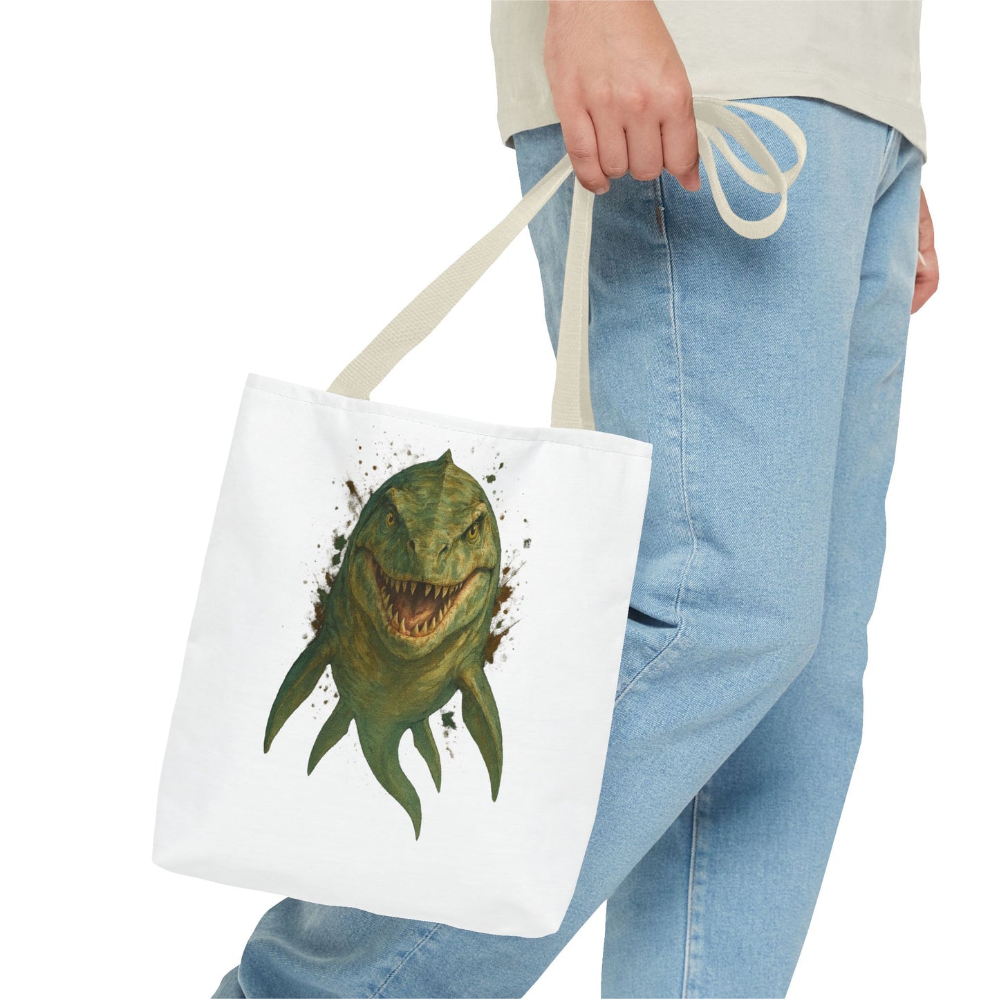 Watercolor Mosasaurus Tote Bag - Prehistoric Sea Monster Art, Dinosaur Ocean Reptile Gift, Eco Canvas Bag for Dino and Marine Fans