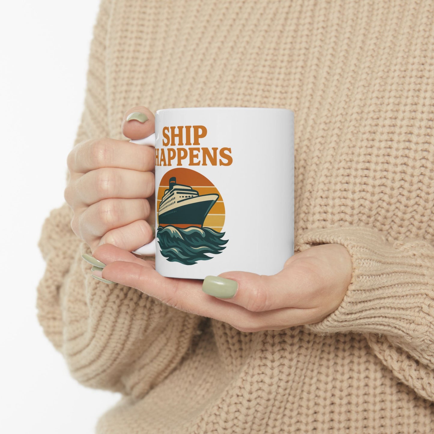 Ceramic Mug - Ship Happens Sunset Design Cruise Cup Cruise Mug Nautical Decor Drinking Accessory for Travel Lovers