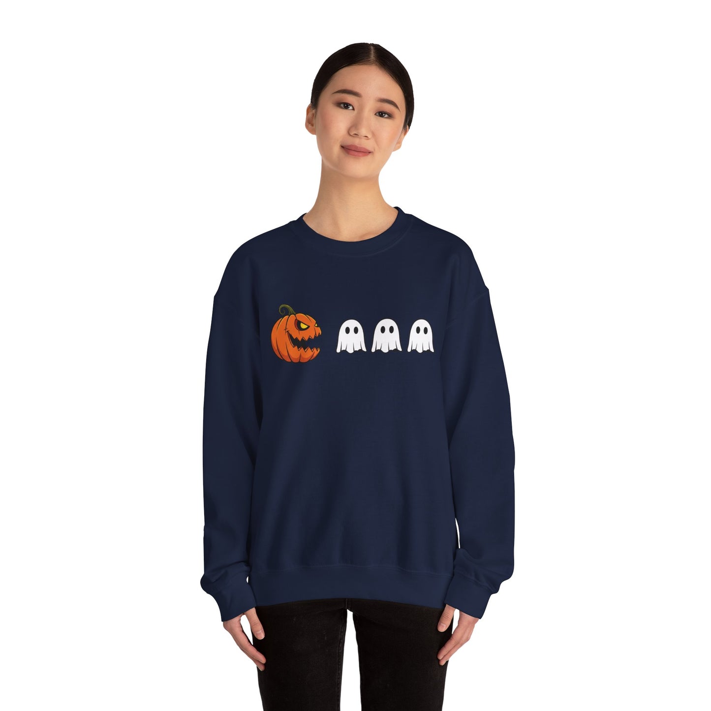Pumpkin Ghost Sweatshirt, Funny Halloween Crewneck, Spooky Ghost Sweater, Cute Pumpkin Sweatshirt, Fall Outfit, Scary Face Sweatshirt