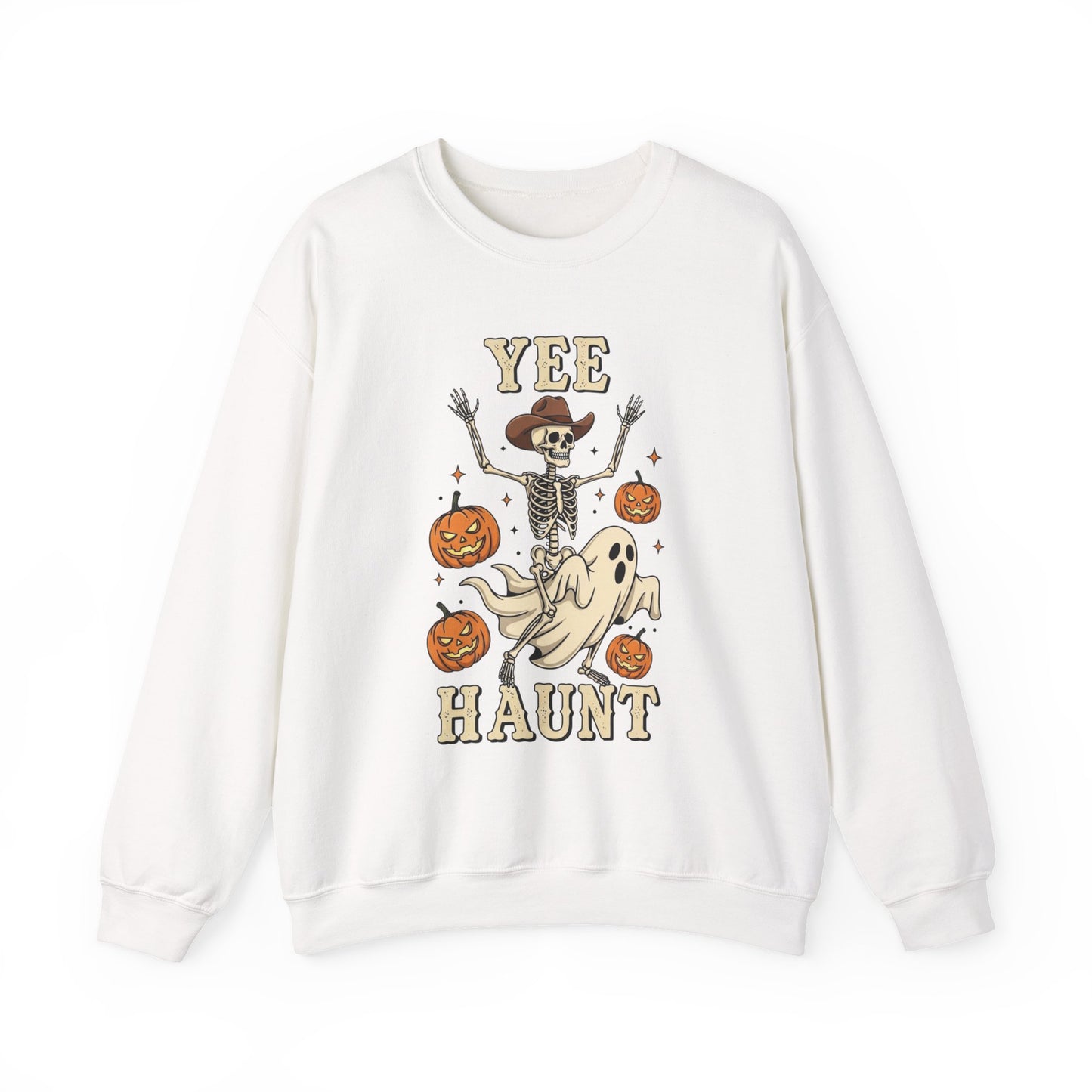 Yee Haunt Sweatshirt, Skeleton Ghost Pullover, Funny Halloween Crewneck, Spooky Pumpkin Ghost Tee, Haunting Night Graphic Sweatshirt