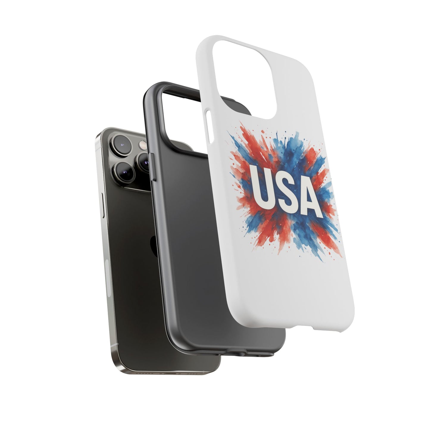 USA Splash iPhone Case - Patriotic Red White Blue Tough Cover, Dual-Layer Protection, 4th of July Memorial Day Gift