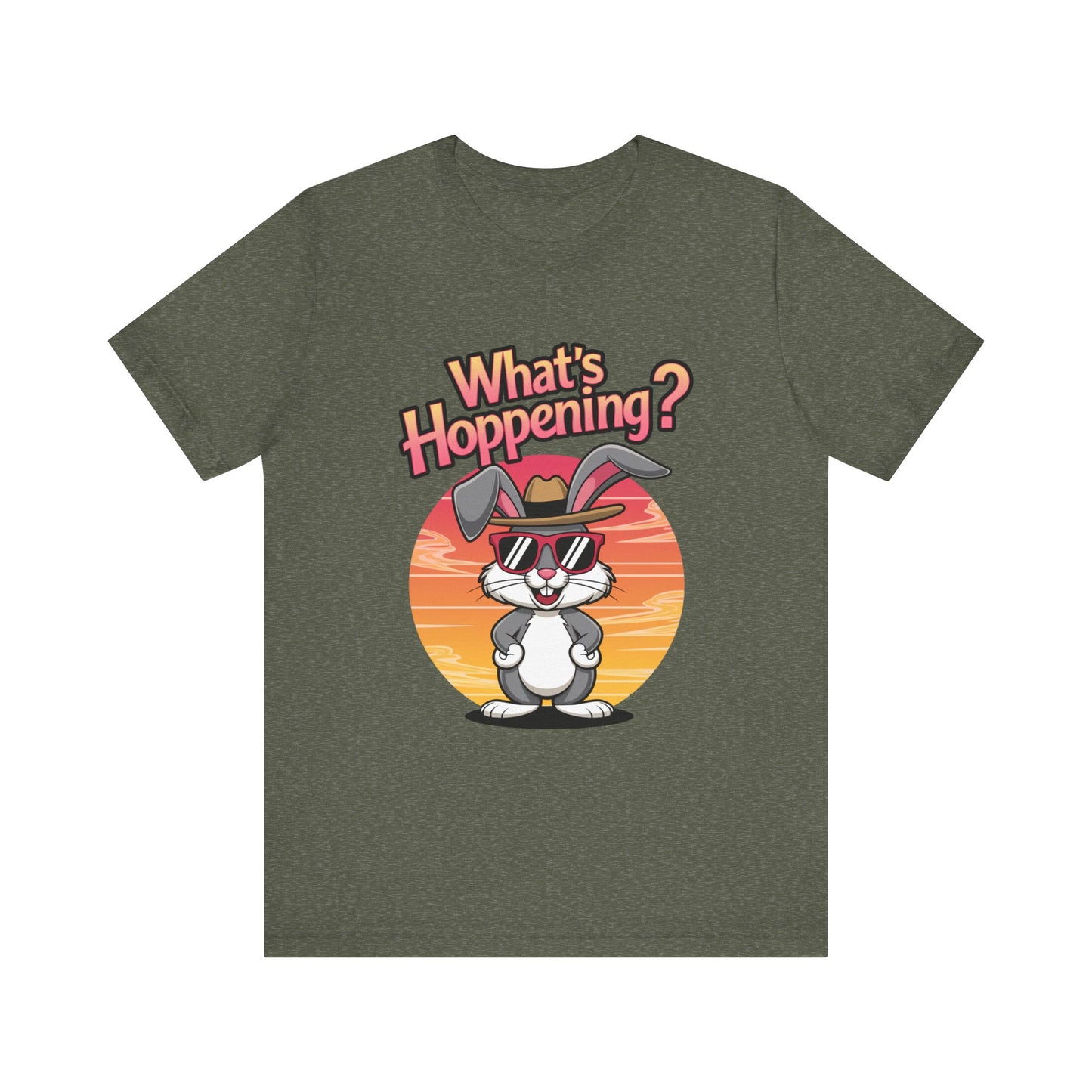 What’s Hoppening Funny Bunny Shirt – Cute Rabbit Pun T-Shirt – Sunset Graphic Tee for Animal Lovers, Easter, and Pun Enthusiasts