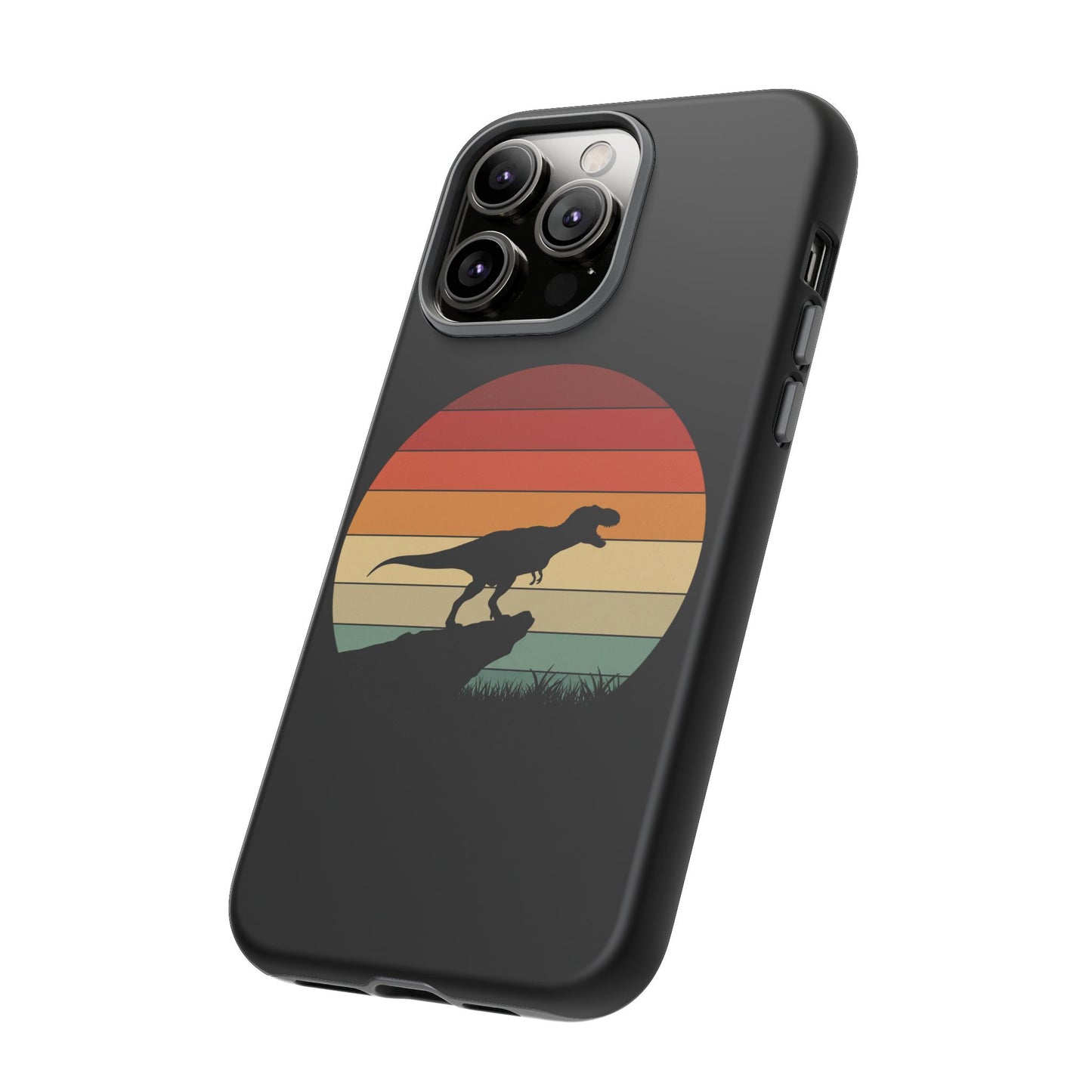 Retro Sunset Dinosaur iPhone Case | T‑Rex Silhouette Vintage Phone Cover for iPhone 14/15/16 Pro | Aesthetic Dinosaur Gift