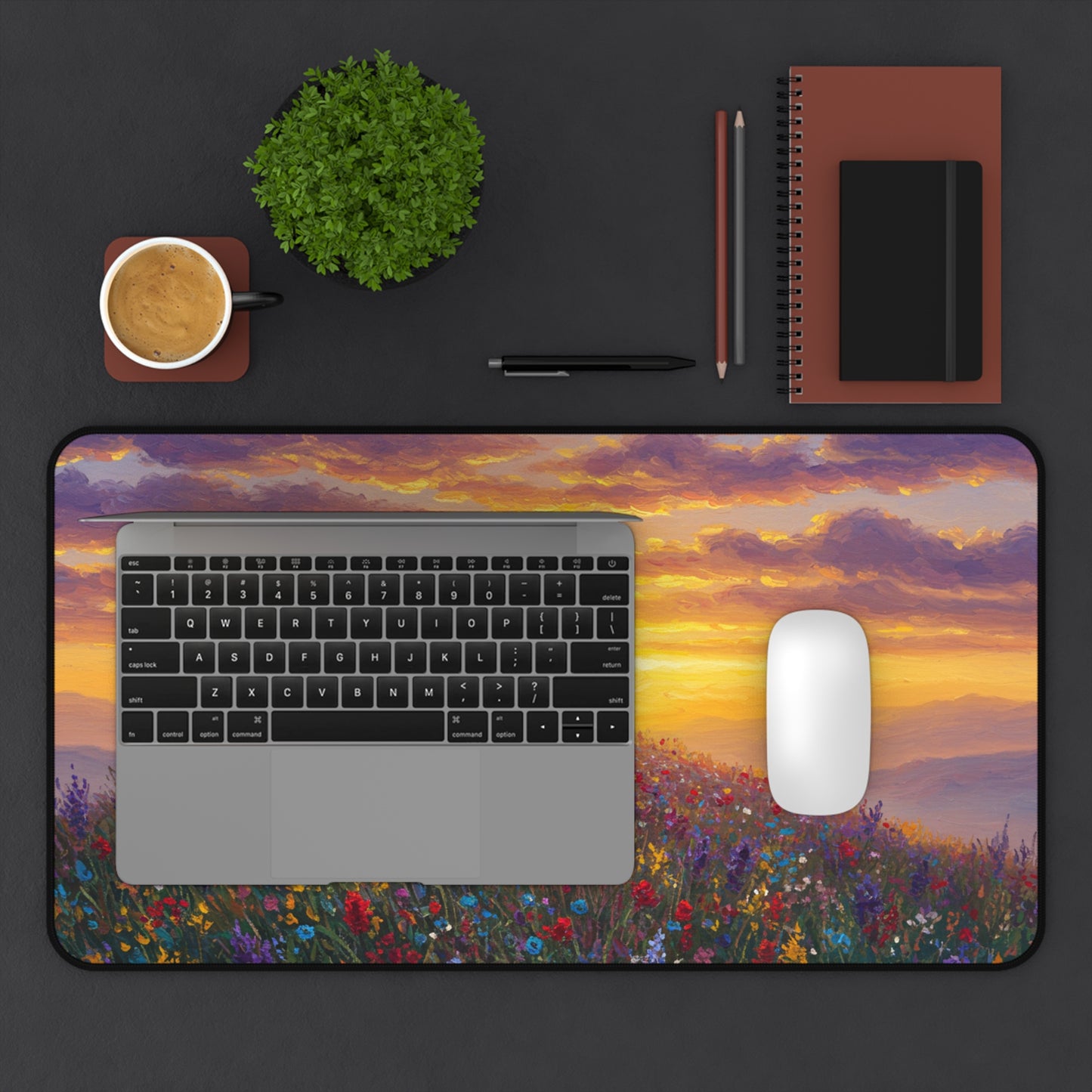 Desk Mat Mouse Pad - Cross on a Hill Monet Style Painting Christian Accessory Spiritual Mouse Pad Religious Desk Mat