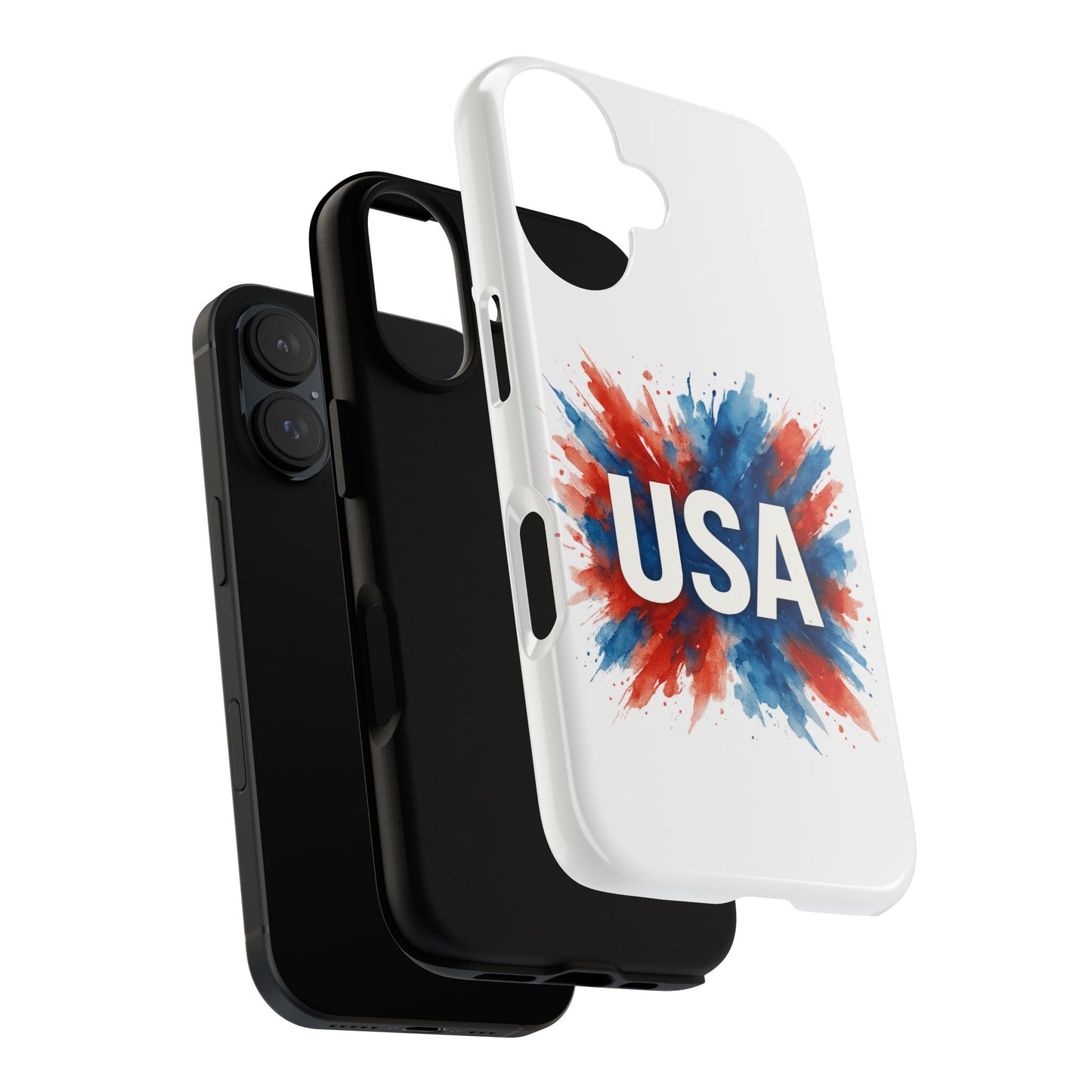 USA Splash iPhone Case - Patriotic Red White Blue Tough Cover, Dual-Layer Protection, 4th of July Memorial Day Gift