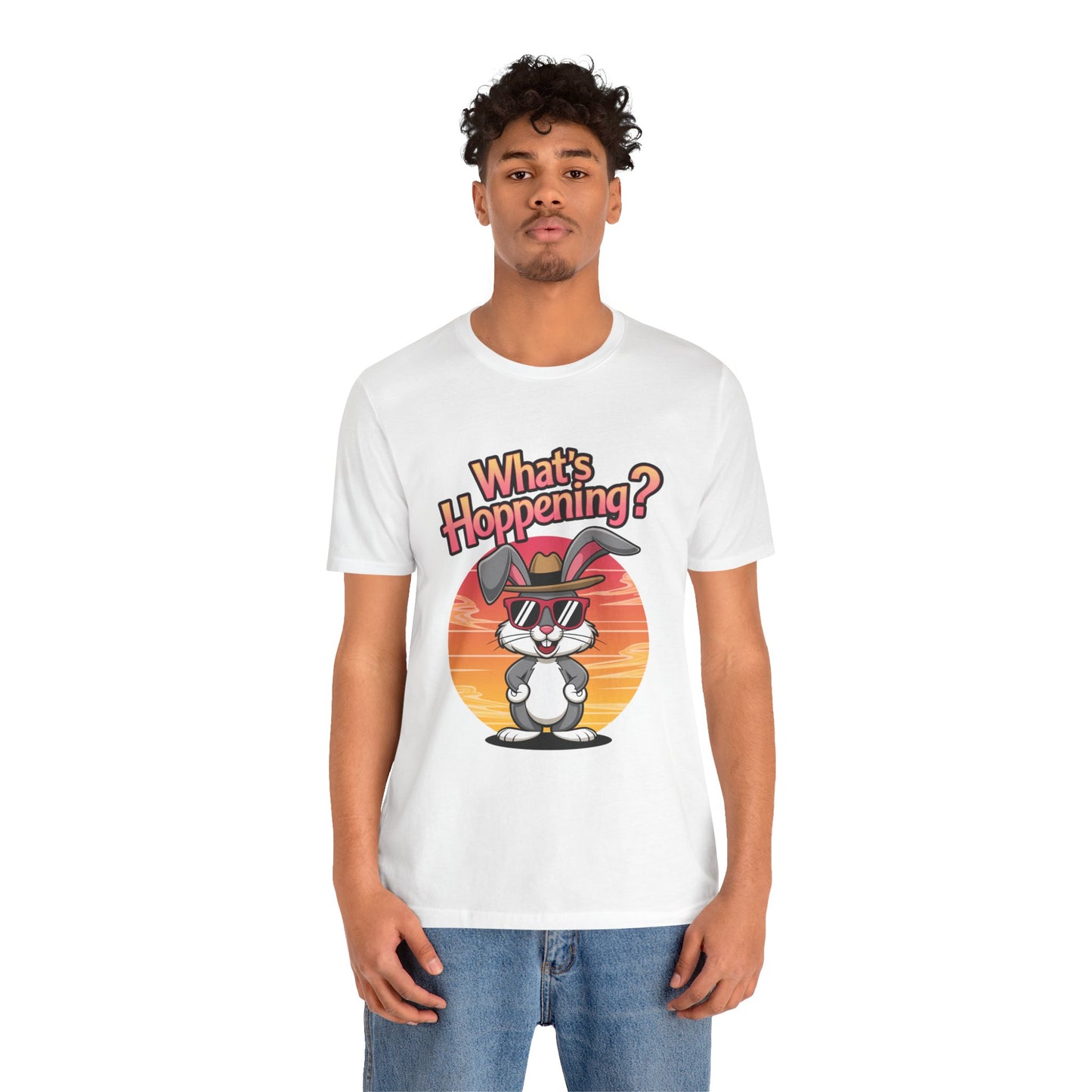 What’s Hoppening Funny Bunny Shirt – Cute Rabbit Pun T-Shirt – Sunset Graphic Tee for Animal Lovers, Easter, and Pun Enthusiasts