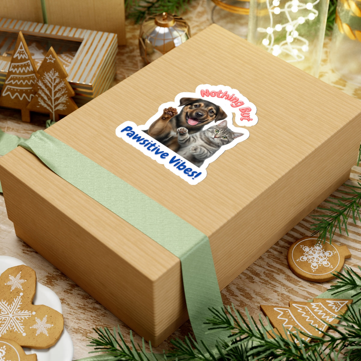 Sticker: Pawsitive Vibes Cat and Dog Pun