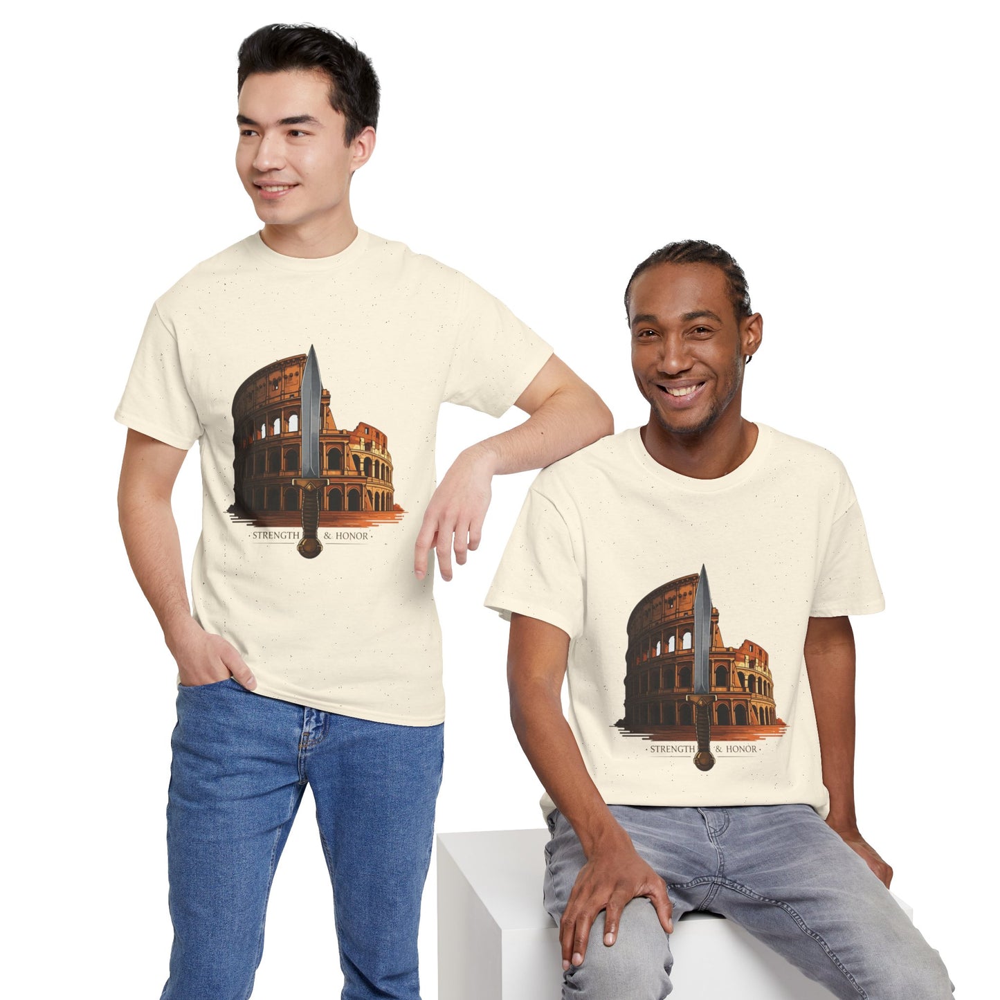 Strength & Honor Gladiator Shirt – Roman Colosseum Sword Graphic Tee – Ancient Rome History T-Shirt for Gladiator & Travel Fans