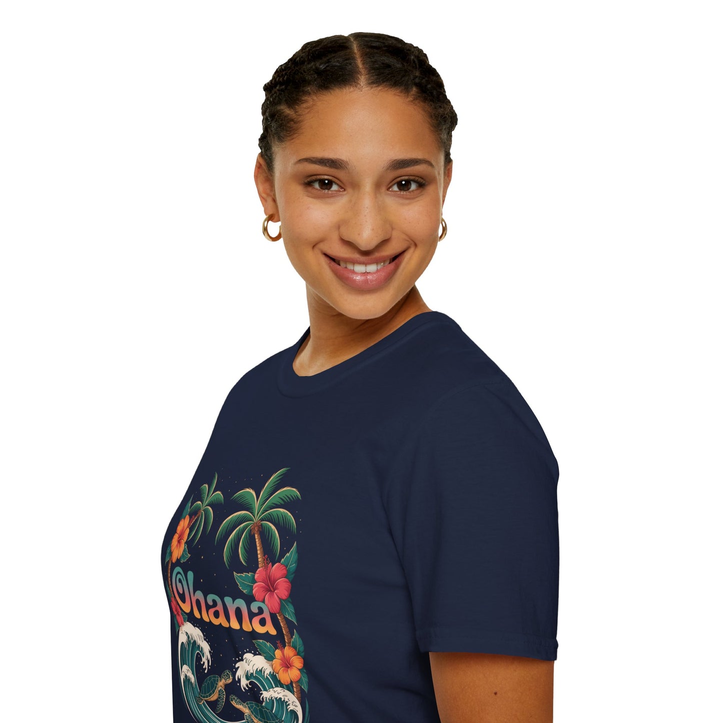 Ohana Shirt - Retro Hawaiian Sea Turtle & Palm Tree Graphic Tee - Tropical Beach Family Gift, Summer Vacation Aesthetic T-Shirt