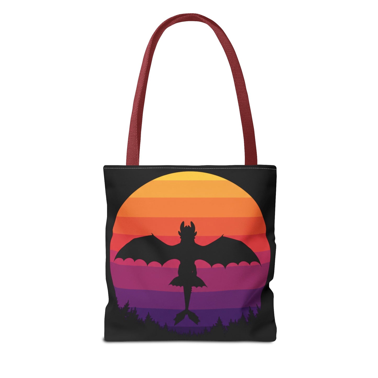 Sunset Dragon Flight Tote Bag, Reusable Eco-Friendly Shoulder Bag With Silhouette Design, Aesthetic Black Tote For Everyday Use And Gifts