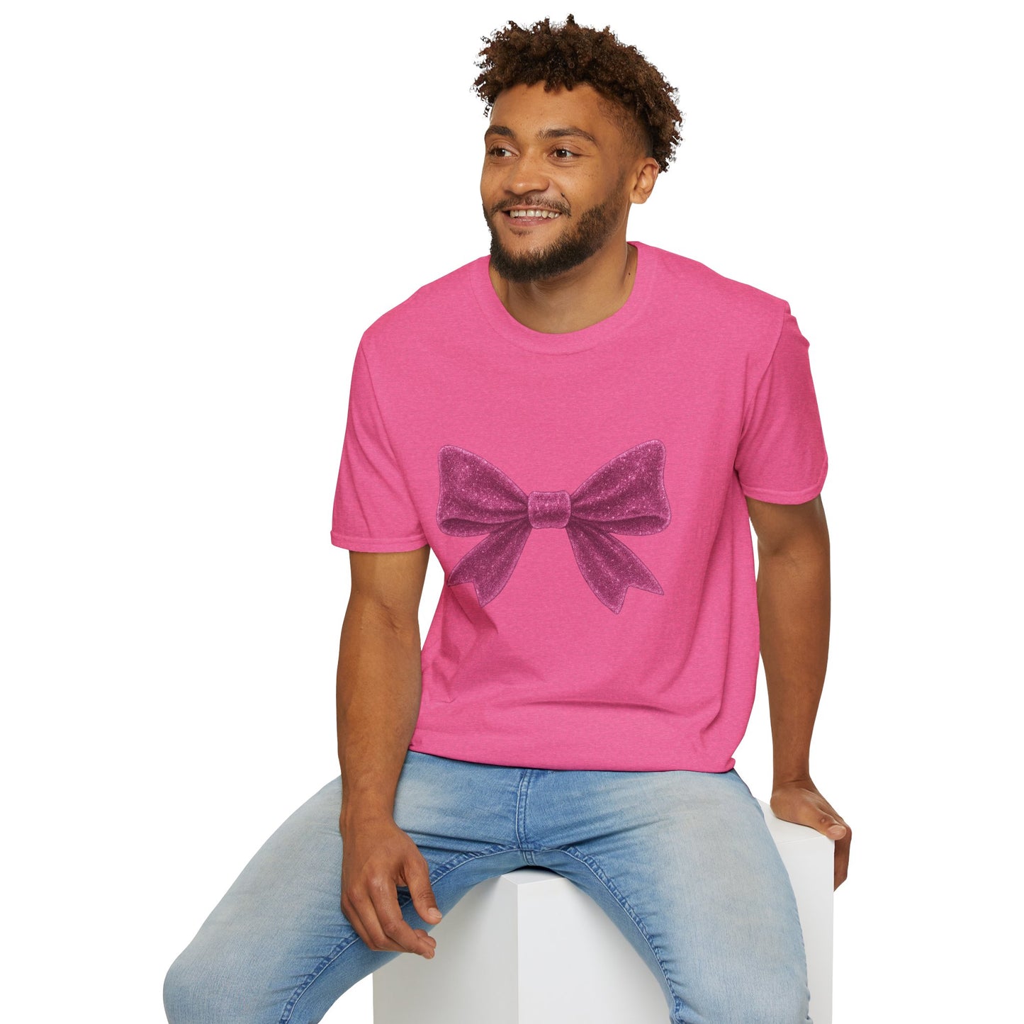 Feminine Pink Bow Graphic Tee | Coquette Bow T-Shirt | Sparkly Ribbon Shirt for Soft Girl Aesthetic | Gift for Her