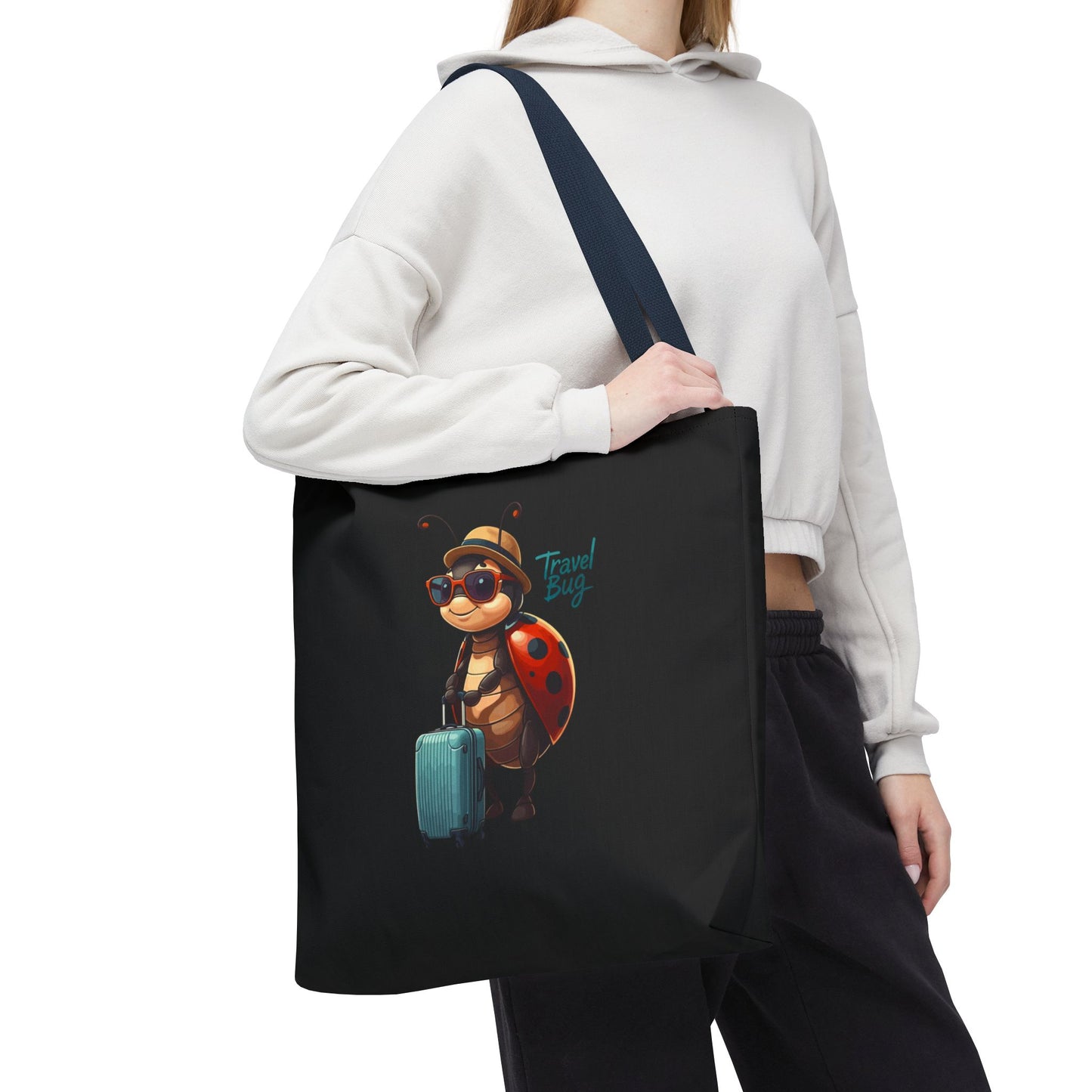 Travel Bug Tote Bag | Cute Ladybug with Suitcase Art Tote – Whimsical Travel Accessory, Aesthetic Canvas Bag | Gift for Travelers