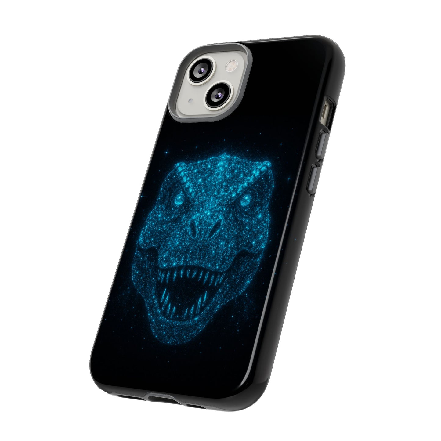 Bioluminescent Particle T-Rex iPhone Case - Galaxy-Style Cosmic Dino on Tough Dual-Layer Cover, Gift for Dino & Space Fans