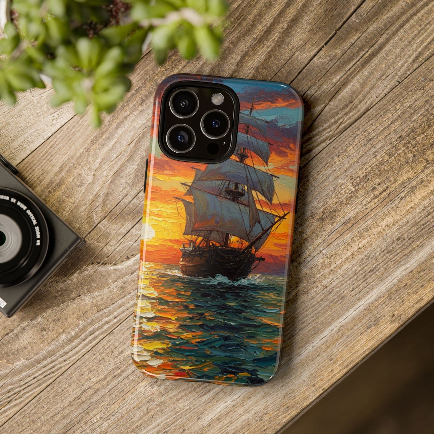 iPhone Case - Ship Sailing at Sunset Design