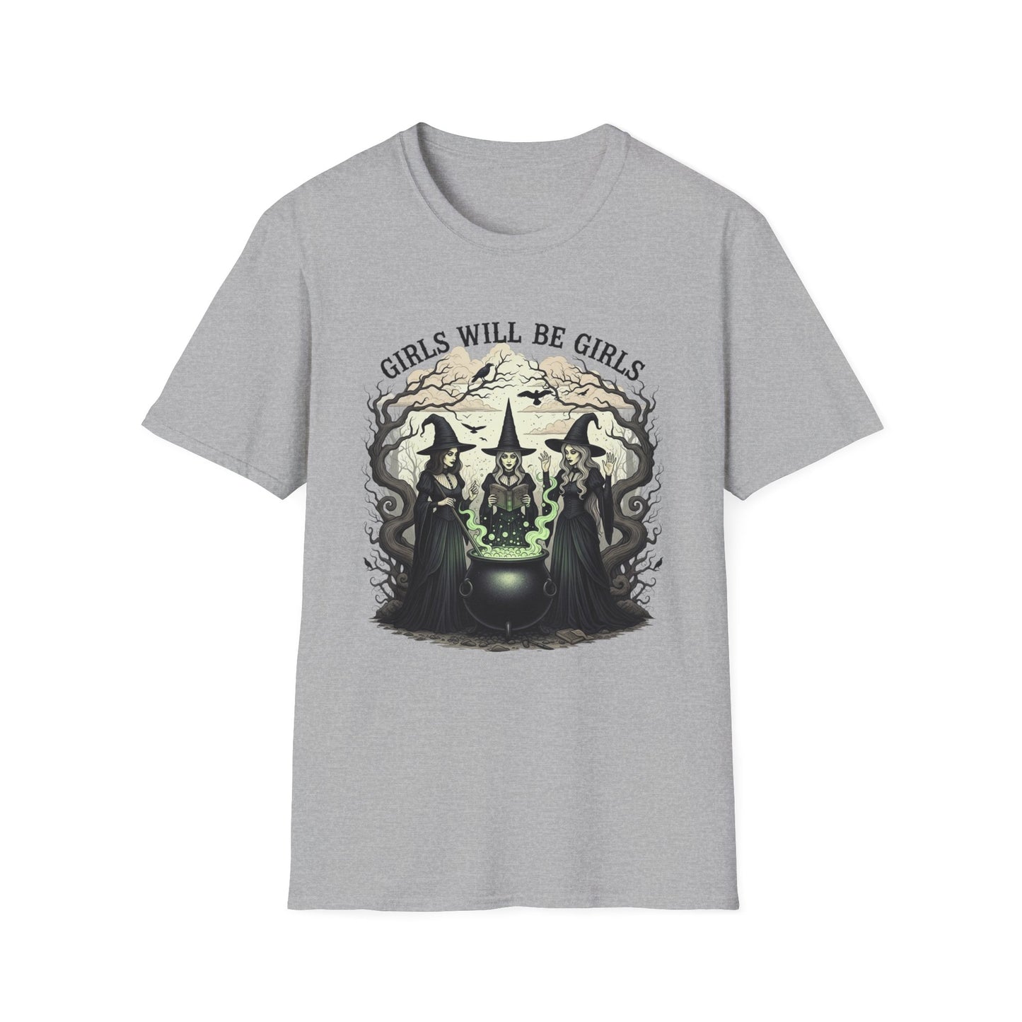Girls Will Be Girls Witch Tee - Witches Brewing Cauldron Shirt - Halloween Witchy Vintage Feminist Spooky Gift for Women