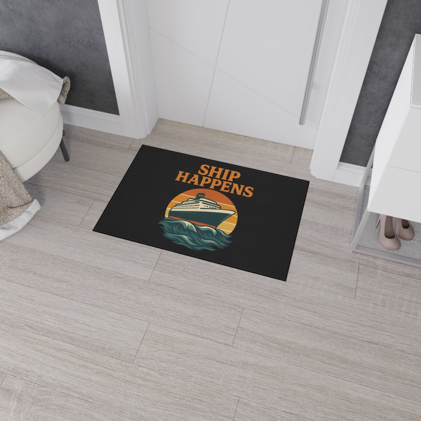 Floor Mat - Cruise Ship 'Ship Happens' Design Nautical Decor Gift for Traveler Ocean Mat Sea Decoration