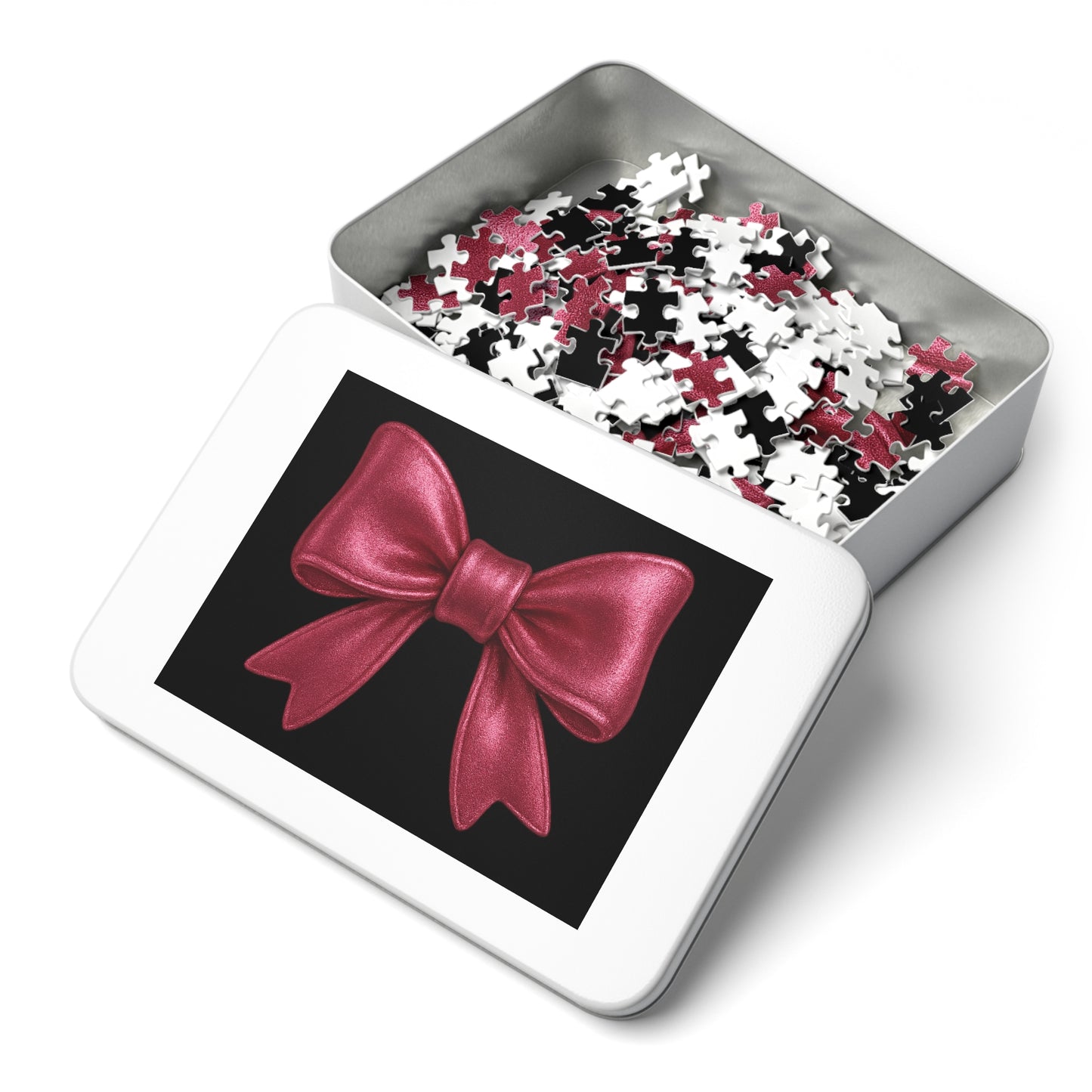 Pink Bow Jigsaw Puzzle – Elegant Aesthetic Puzzle with Gift Tin | Cute Girly Puzzle Gift for Her, Game Night, or Decor